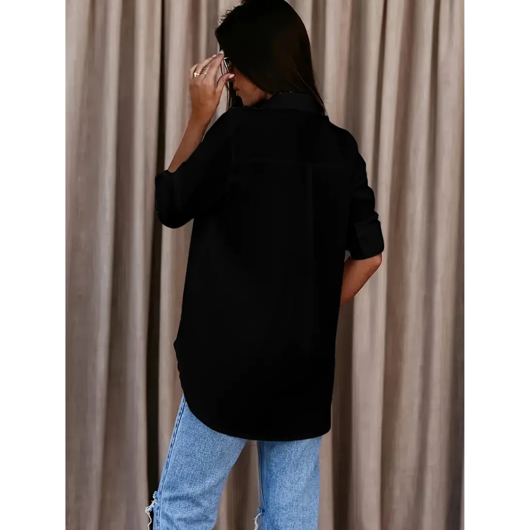 Elegante Damen Langarmbluse in Weiß, leichtes Material, schmeichelnde Passform, ideal für Büro und Freizeit.