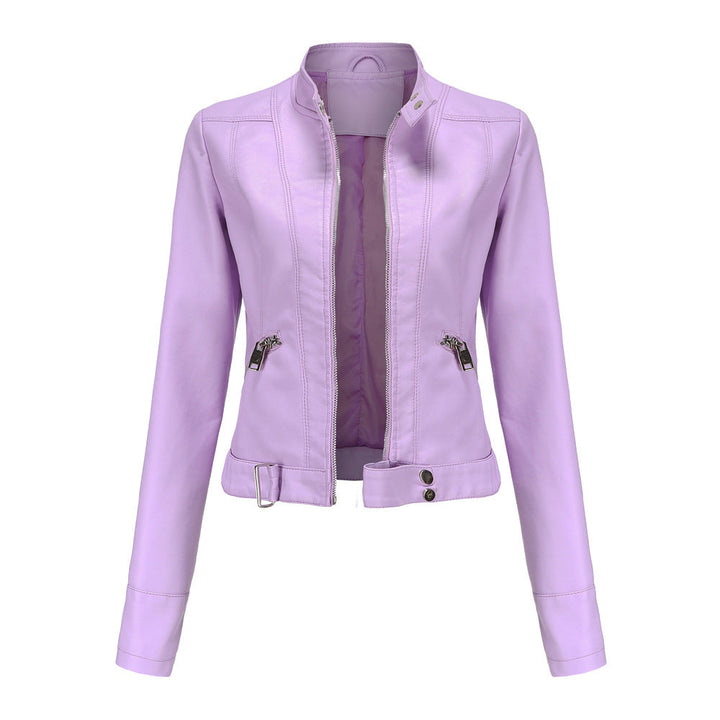 Elegante Damen Lederjacke aus Echtleder, zeitloses Design, in Violett, perfekte Passform für stilvolle Anlässe.