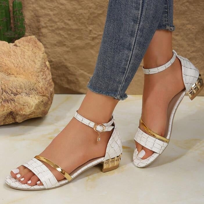 Elegante Damen-Sandalen in Gold mit ergonomischem, orthopädischem Design und stoßdämpfender Sohle für optimalen Komfort.