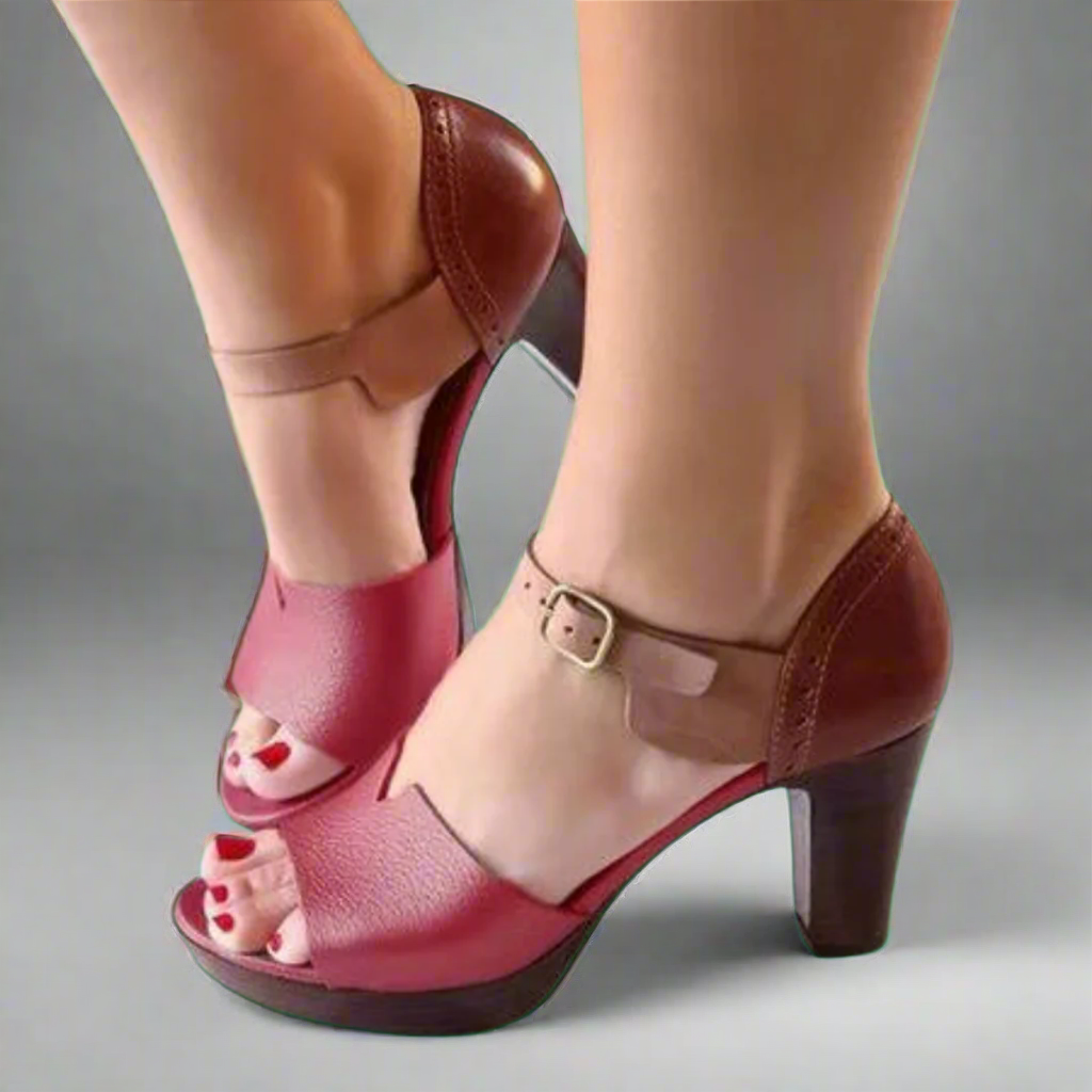 "Elegante Damen Sandaletten mit Blockabsatz und Schnallenverschluss, ideal für Büro und Cocktailparty."