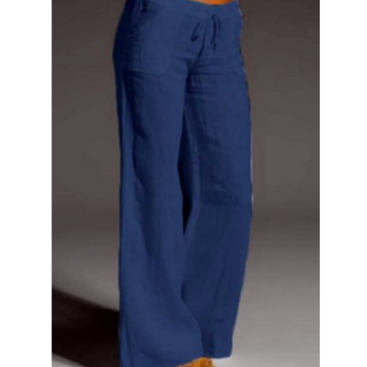 Elegante Damenhose mit weitem Bein, elastischem Bund, weichem Stoff, ideal für vielseitige Looks, in Blau und anderen Farben.