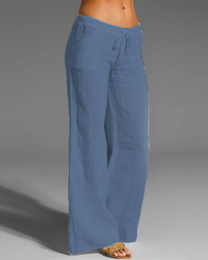 Elegante Damenhose mit weitem Bein, elastischem Bund, weichem Stoff, ideal für vielseitige Looks, in Blau und anderen Farben.