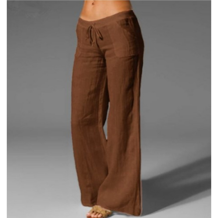 Elegante Damenhose mit weitem Bein, elastischem Bund, weichem Stoff, ideal für vielseitige Looks, in Blau und anderen Farben.