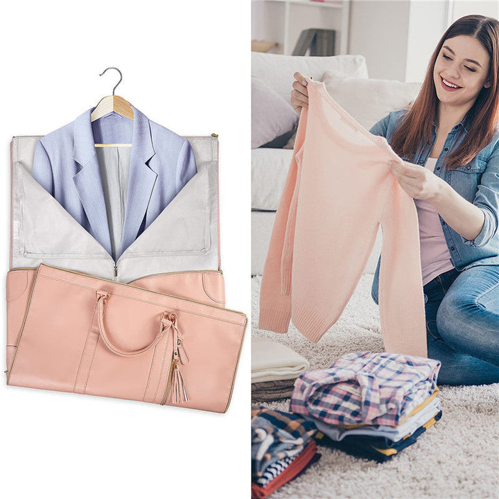 "Elegante faltbare PU-Leder Aufbewahrungstasche mit großem Stauraum und Reißverschluss für Kleidung, ideal für unterwegs."