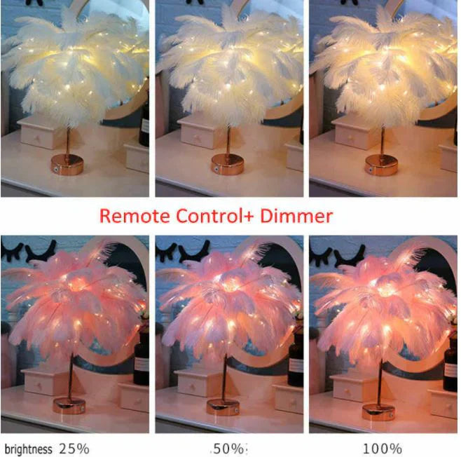 "Elegante Federleuchte mit sanften Federn und warmem Licht, ideal für Wohnzimmer oder Schlafzimmer, USB-aufladbar."