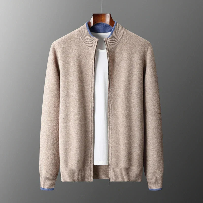 Elegante Herrenjacke aus weichem Cashmere mit Reißverschluss, ideal für kühle Tage, in zeitlosem Design für jede Gelegenheit.