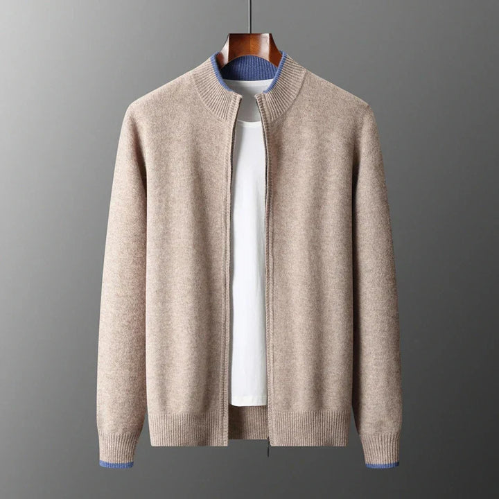 Elegante Herrenjacke aus weichem Cashmere mit Reißverschluss, ideal für kühle Tage, in zeitlosem Design für jede Gelegenheit.