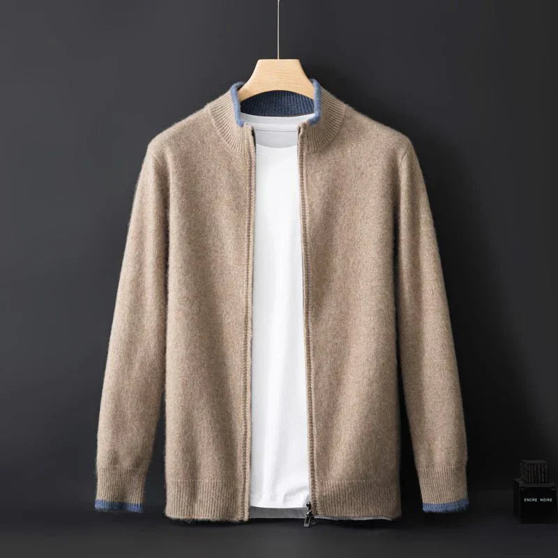 Elegante Herrenjacke aus weichem Cashmere mit Reißverschluss, ideal für kühle Tage, in zeitlosem Design für jede Gelegenheit.