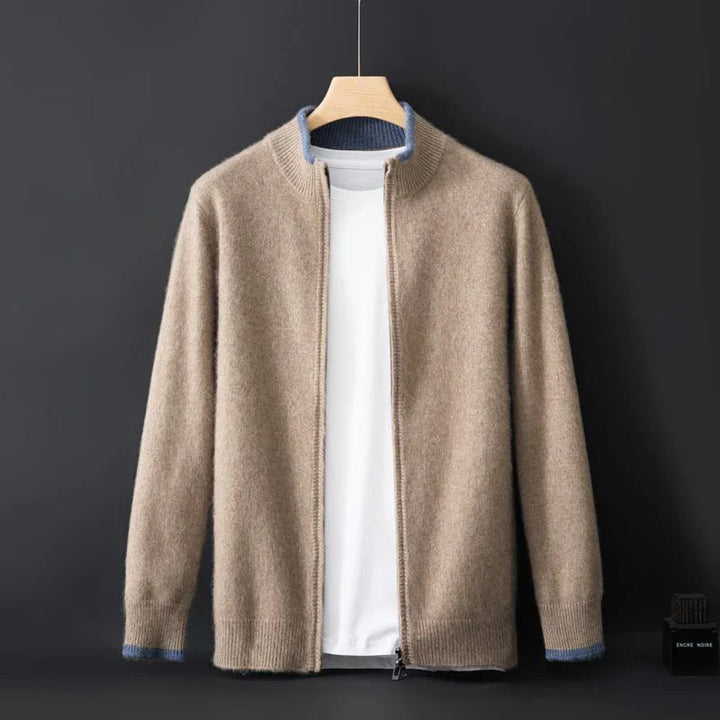 Elegante Herrenjacke aus weichem Cashmere mit Reißverschluss, ideal für kühle Tage, in zeitlosem Design für jede Gelegenheit.