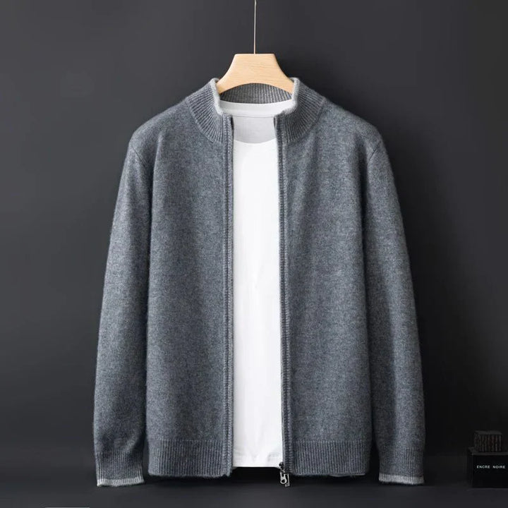 Elegante Herrenjacke aus weichem Cashmere mit Reißverschluss, ideal für kühle Tage, in zeitlosem Design für jede Gelegenheit.