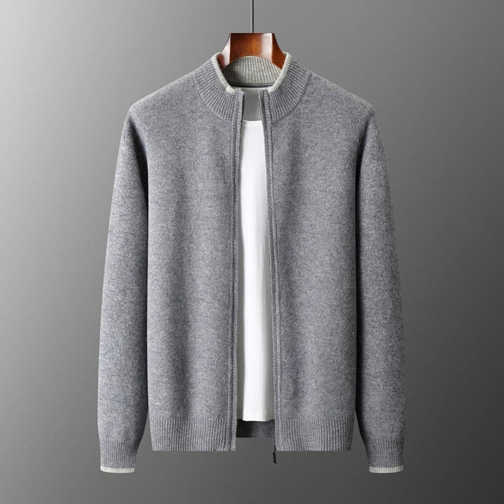 Elegante Herrenjacke aus weichem Cashmere mit Reißverschluss, ideal für kühle Tage, in zeitlosem Design für jede Gelegenheit.