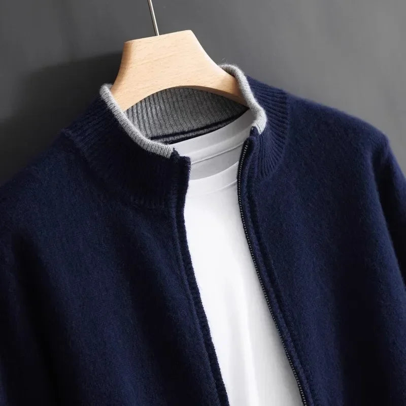 Elegante Herrenjacke aus weichem Cashmere mit Reißverschluss, ideal für kühle Tage, in zeitlosem Design für jede Gelegenheit.