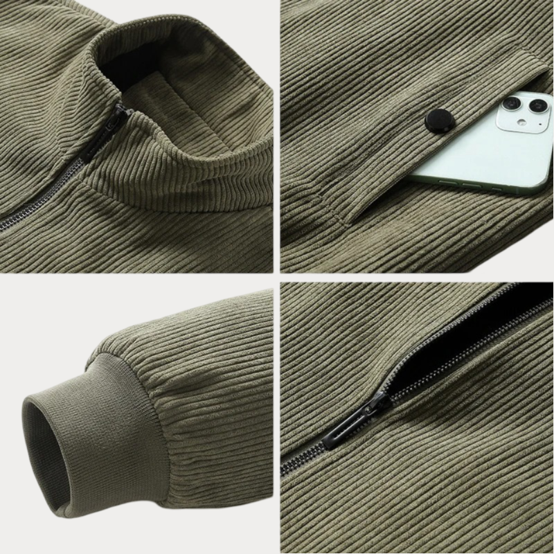 "Elegante Herrenjacke mit Stehkragen, modernem Schnitt und praktischen Seitentaschen, ideal für kühle Tage."