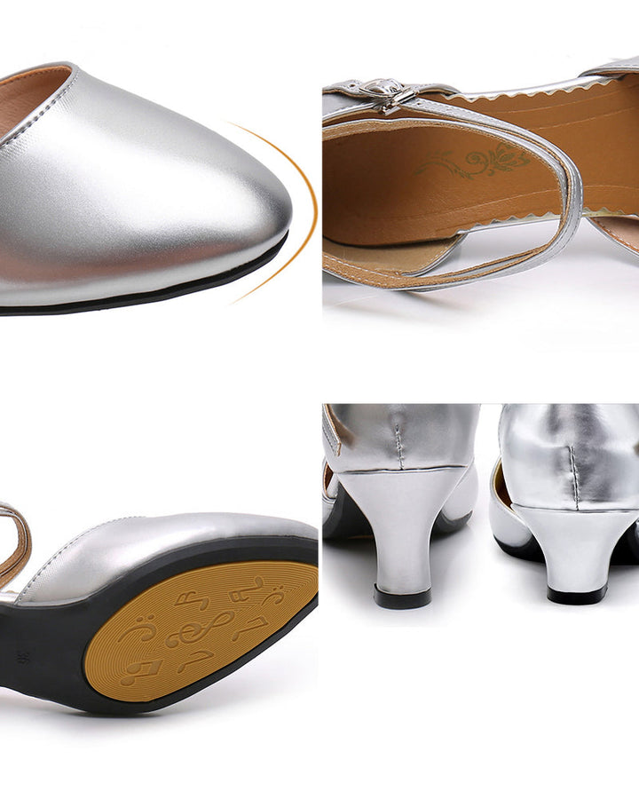 "Elegante klobige Damenschuhe in Silber mit breitem Absatz, ideal für Komfort und modischen Chic."