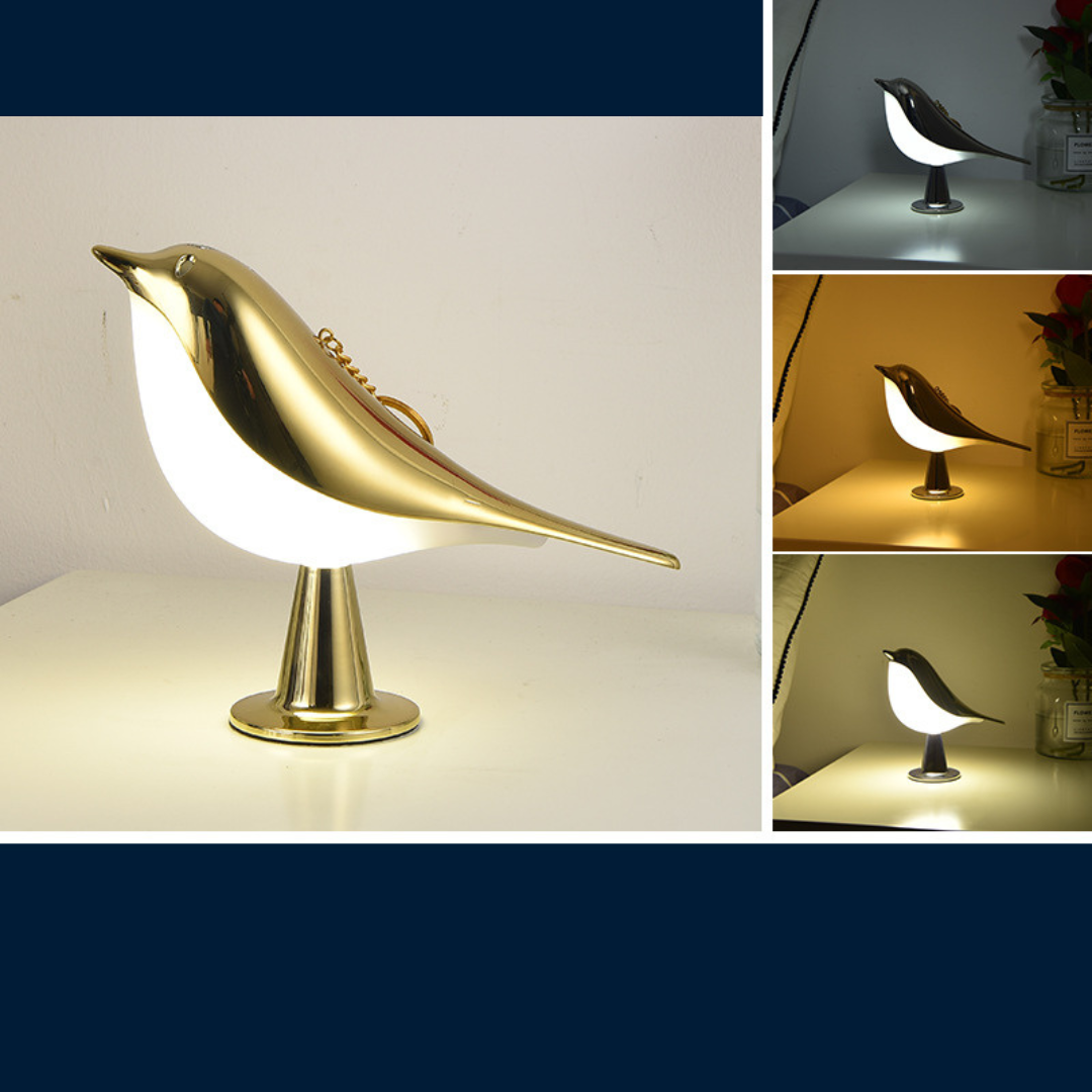 "Elegante LED Vogel Lampe, weiß, kabellos, dreistufig, modernes Design, perfekte Beleuchtung für Wohnräume"