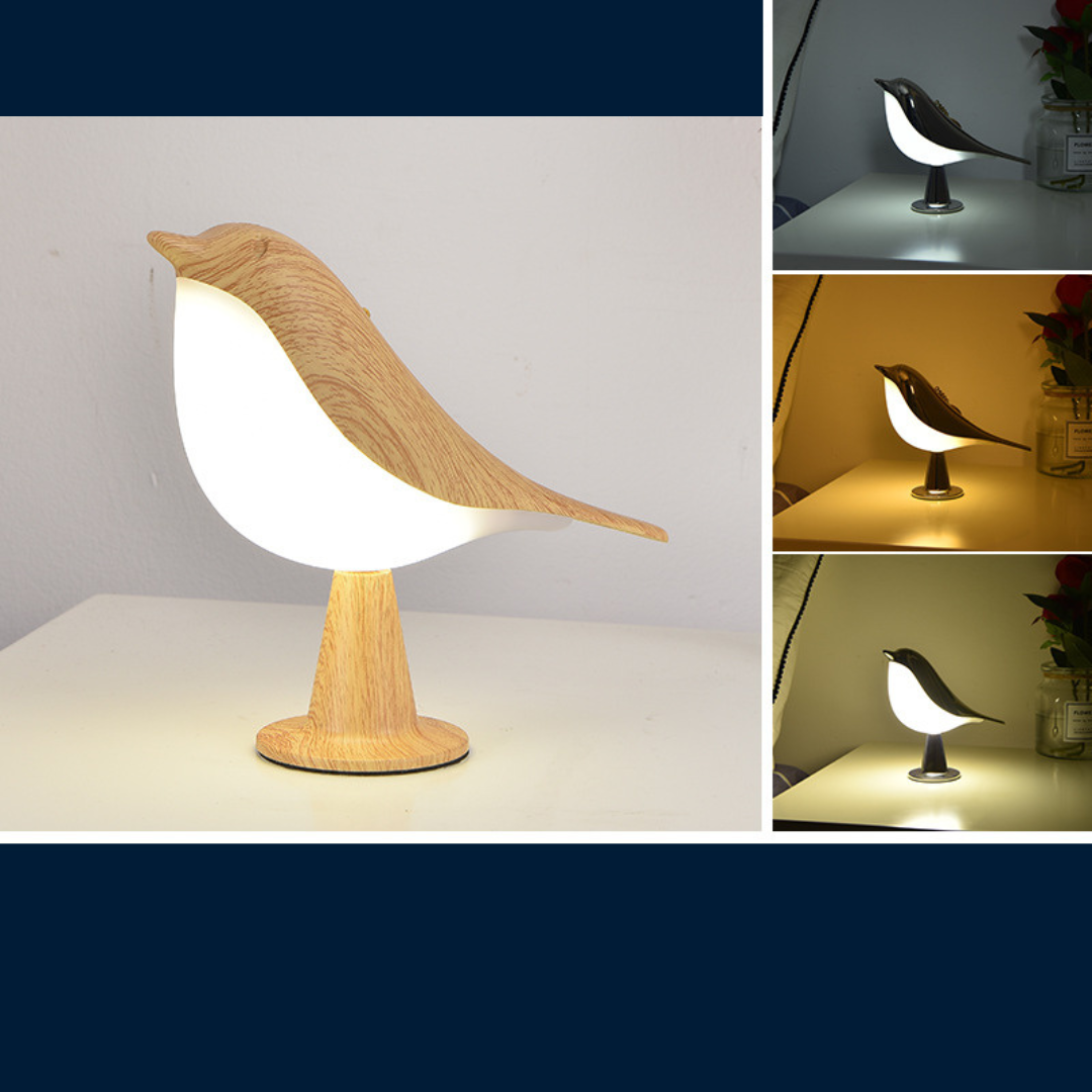 "Elegante LED Vogel Lampe, weiß, kabellos, dreistufig, modernes Design, perfekte Beleuchtung für Wohnräume"