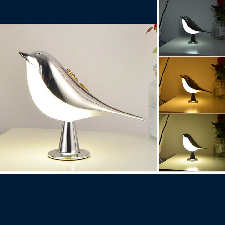 "Elegante LED Vogel Lampe, weiß, kabellos, dreistufig, modernes Design, perfekte Beleuchtung für Wohnräume"