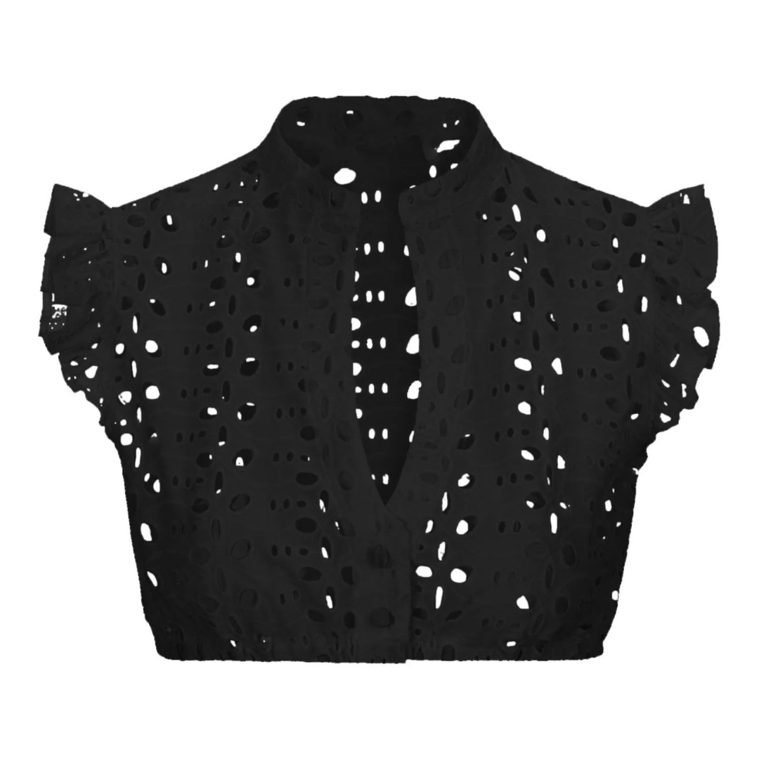 "Elegante schwarze Dirndlbluse für Damen mit Mandarin-Ausschnitt, kombiniert traditionell und modern für vielseitige Styles."