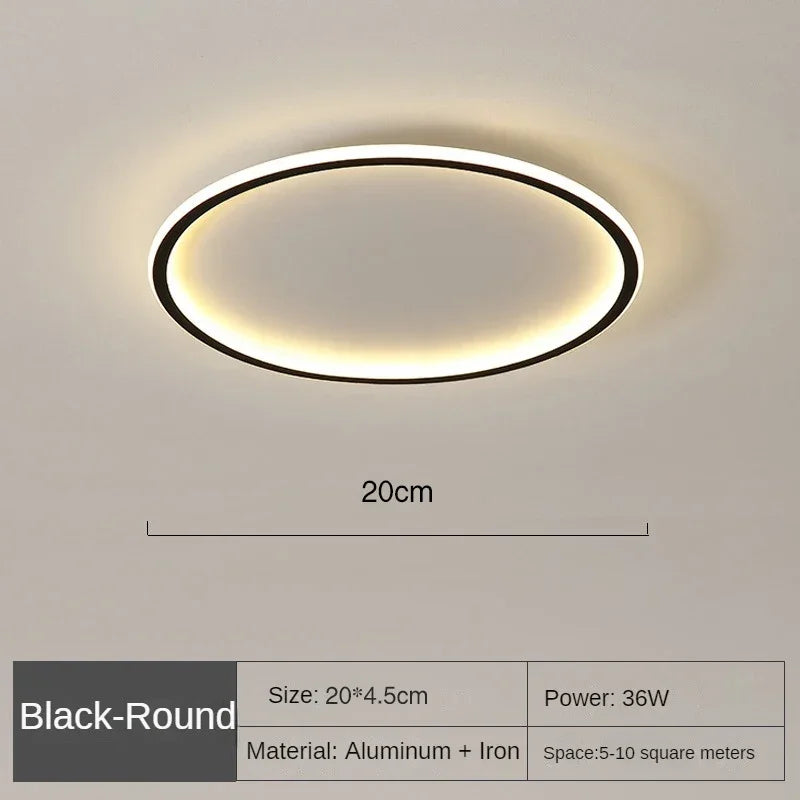 Elegante skandinavische LED-Deckenleuchte, dimmbar, rund, in modernem Esszimmer, warmweißes Licht, 40 cm Durchmesser.