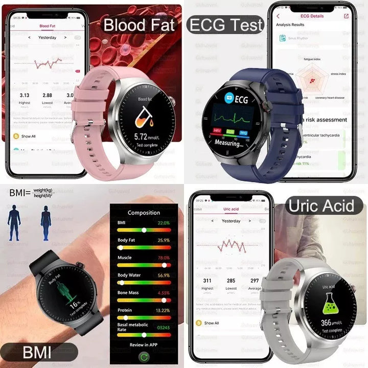 "Elegante Smartwatch mit Glukoseüberwachung und Fitnessfunktionen, stilvolles Design, ideal für Gesundheitsoptimierung"