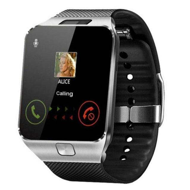Elegante Smartwatch mit SIM-Karten-Slot, schwarz, rundes Display, Fitness-Tracker, mehrsprachige Funktionen, robustes Design.