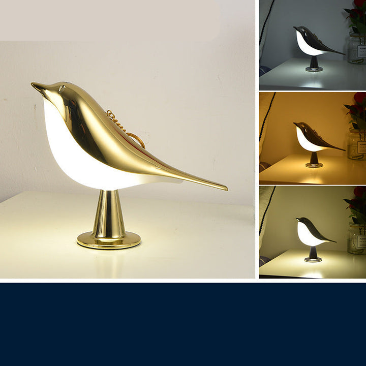 "Elegante vogelförmige Lampe mit drei LED-Leuchtstufen für flexible, energiesparende Beleuchtung und stilvolles Ambiente."