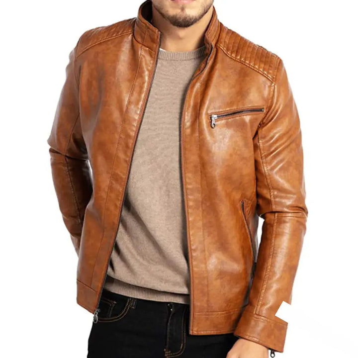 "Elegante winddichte Herren Lederjacke in Blau mit zeitlosem Design, ideal für stilvollen Schutz vor Wind bei allen Anlässen.