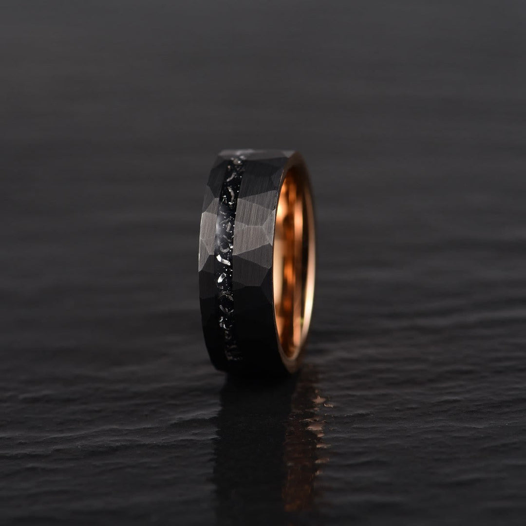 Eleganter 8mm Ring aus Wolframkarbid mit schwarzem Turmalin, minimalistisches Design, Schutz vor negativen Energien, langlebi