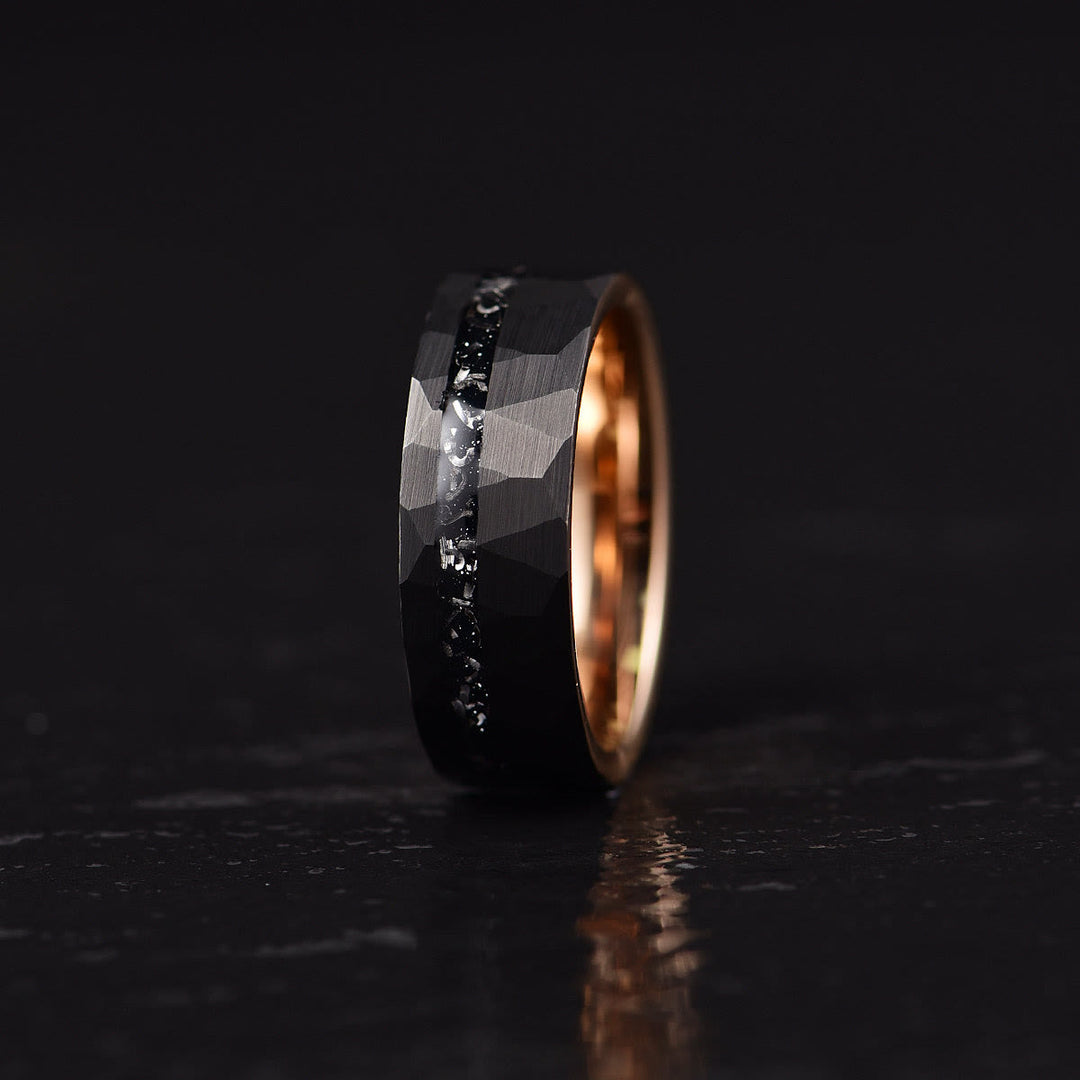 Eleganter 8mm Ring aus Wolframkarbid mit schwarzem Turmalin, minimalistisches Design, Schutz vor negativen Energien, langlebi