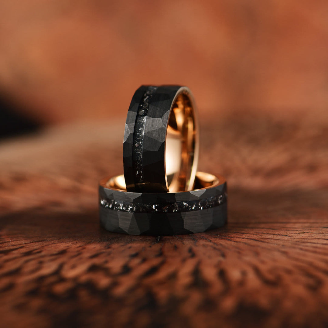 Eleganter 8mm Ring aus Wolframkarbid mit schwarzem Turmalin, minimalistisches Design, Schutz vor negativen Energien, langlebi