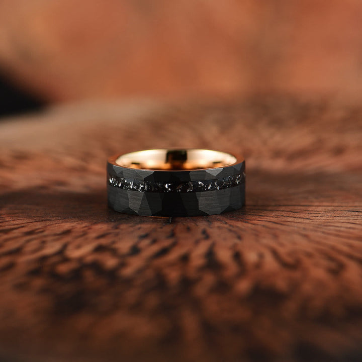 Eleganter 8mm Ring aus Wolframkarbid mit schwarzem Turmalin, minimalistisches Design, Schutz vor negativen Energien, langlebi