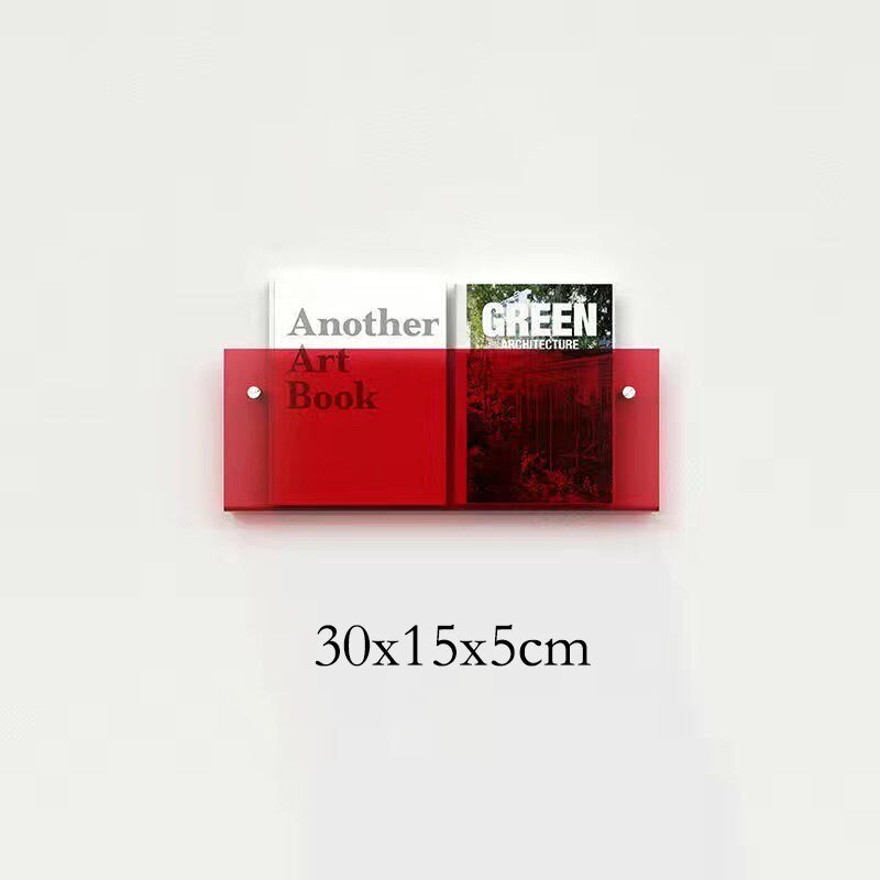 Eleganter Acryl-Magazinhalter für die Wand, schwebend, in verschiedenen Farben, ideal für moderne Wohn- und Büroräume.