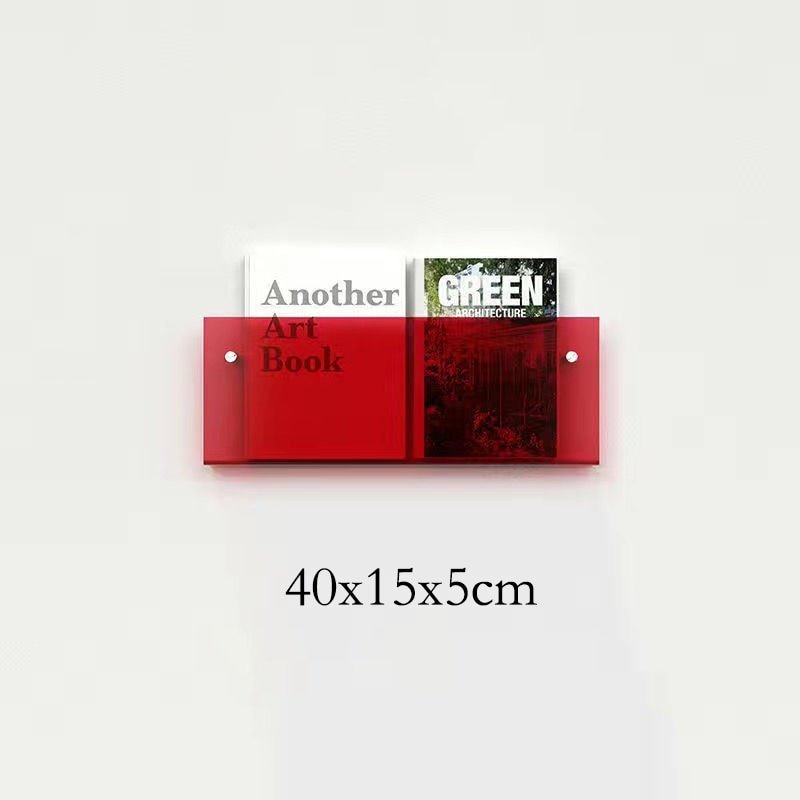 Eleganter Acryl-Magazinhalter für die Wand, schwebend, in verschiedenen Farben, ideal für moderne Wohn- und Büroräume.