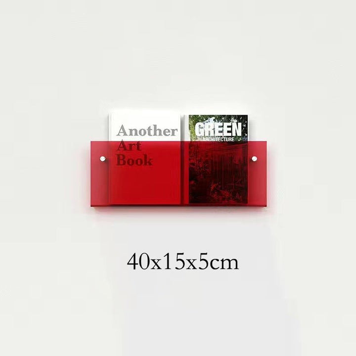 Eleganter Acryl-Magazinhalter für die Wand, schwebend, in verschiedenen Farben, ideal für moderne Wohn- und Büroräume.