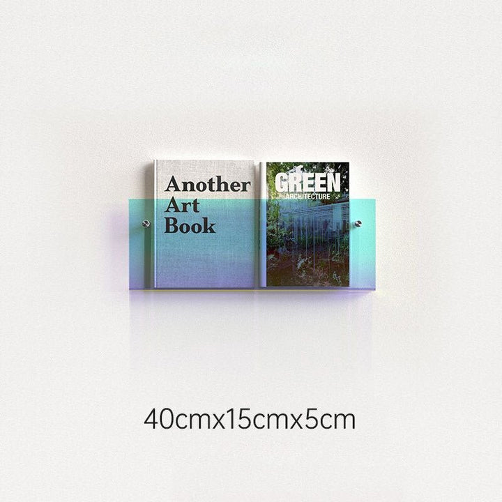 Eleganter Acryl-Magazinhalter für die Wand, schwebend, in verschiedenen Farben, ideal für moderne Wohn- und Büroräume.