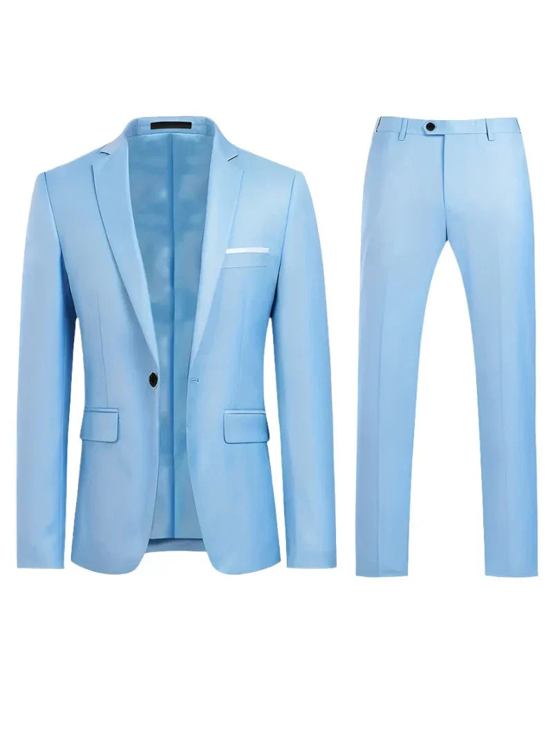 "Eleganter blauer Herrenanzug mit Business-Blazer und Hose, ideal für formelle Anlässe und moderne Gentlemen."