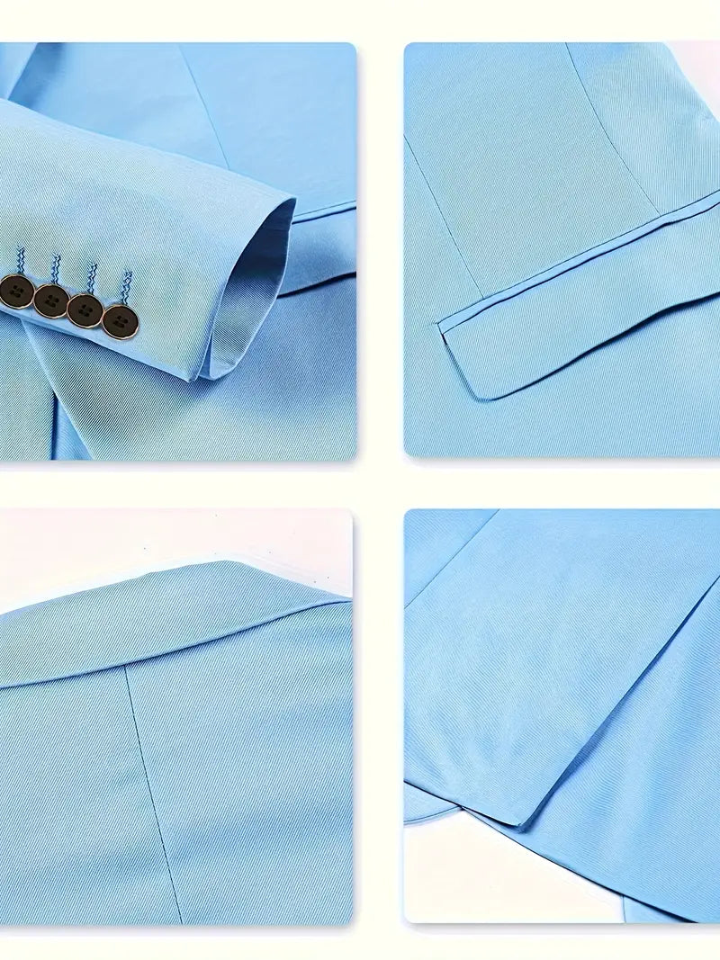 "Eleganter blauer Herrenanzug mit Business-Blazer und Hose, ideal für formelle Anlässe und moderne Gentlemen."