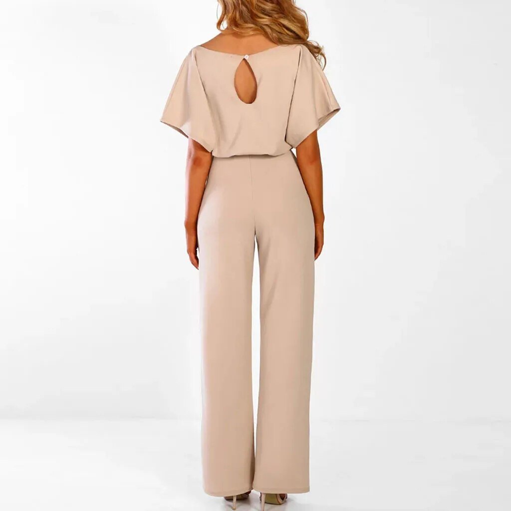 "Eleganter Damen Jumpsuit mit weitem Bein, leichtes Material, schmeichelhafte Silhouette, perfekt für Sommeranlässe."