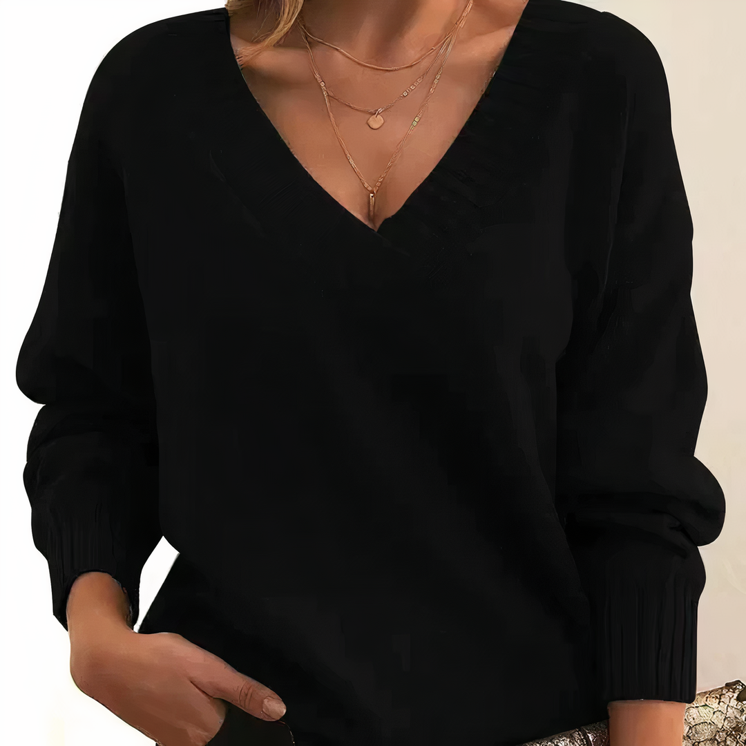 Eleganter Damen Kaschmirpullover mit V-Ausschnitt, weich und warm, ideal für Herbsttage, stilvoll und komfortabel.