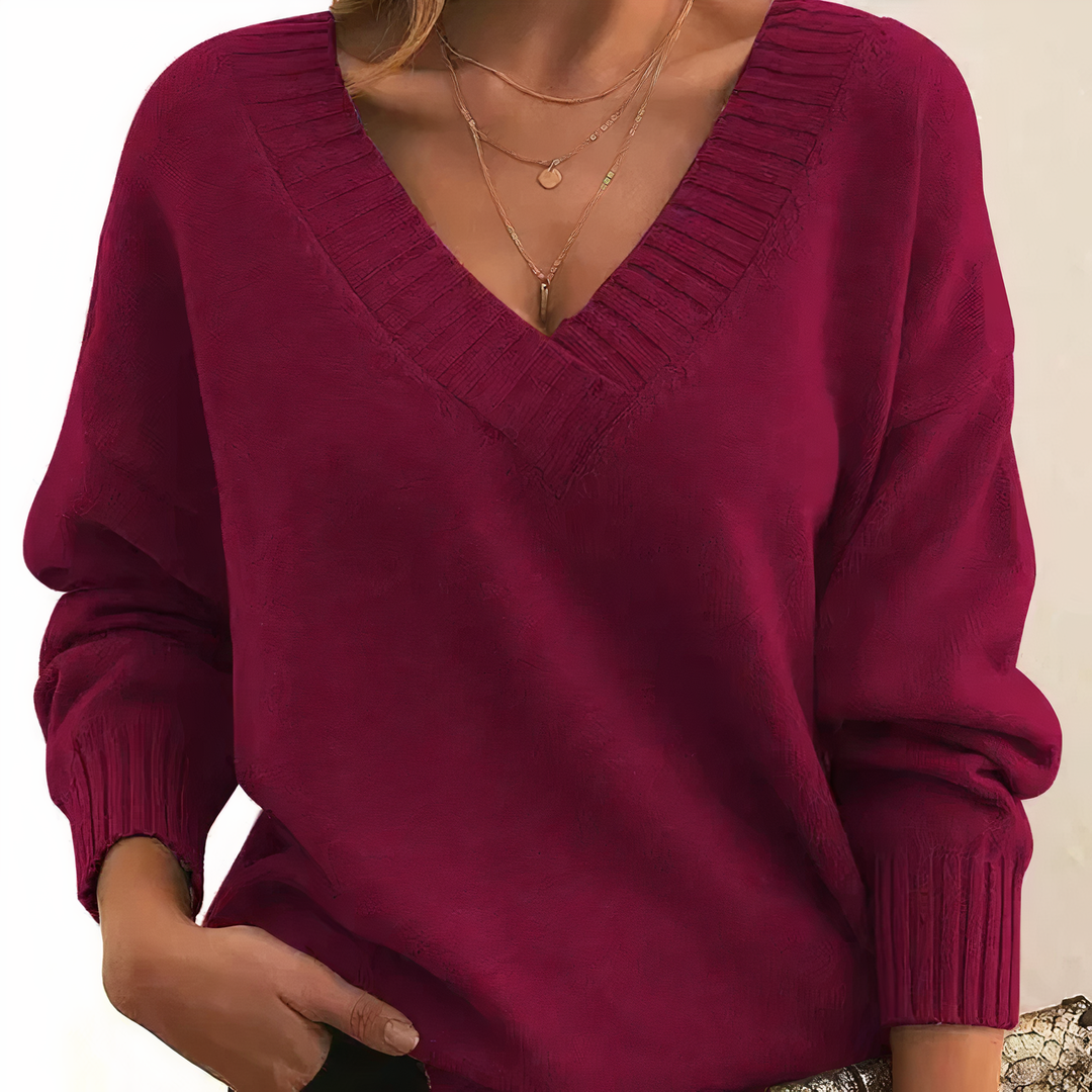 Eleganter Damen Kaschmirpullover mit V-Ausschnitt, weich und warm, ideal für Herbsttage, stilvoll und komfortabel.