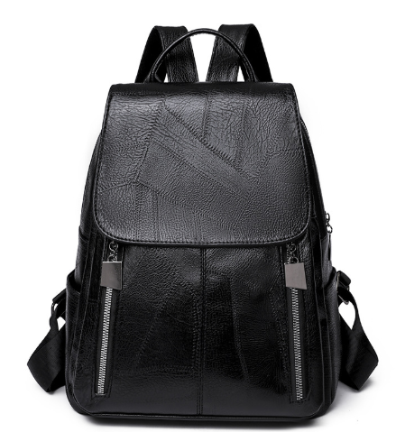 "Eleganter diebstahlsicherer Damen-Lederrucksack, Vorderansicht, stilvolles Design in Braun, Dunkelrot oder Schwarz."