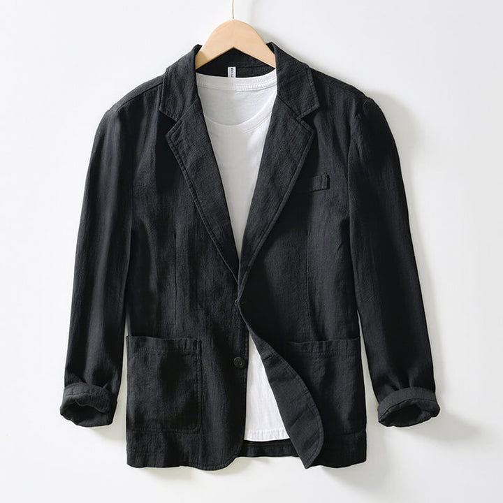 Eleganter, einfarbiger Leinenblazer für Damen mit modernem Ein-Knopf-Verschluss, ideal für Frühjahr und Sommer.