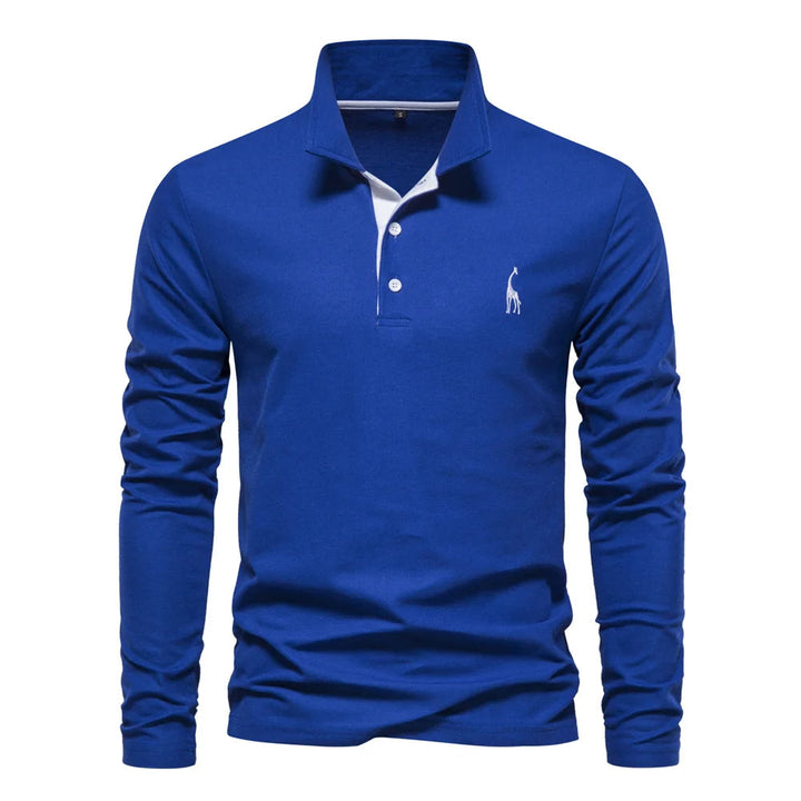 "Eleganter Herren Polo Pullover in Blau, Grau oder Grün, Langarm, hochwertiger Stoff, stilvolles und komfortables Design."