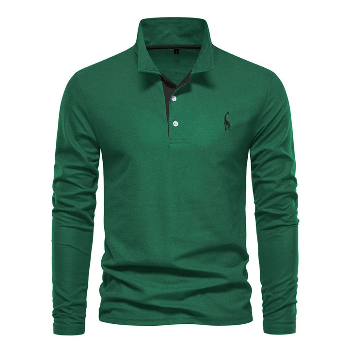 "Eleganter Herren Polo Pullover in Blau, Grau oder Grün, Langarm, hochwertiger Stoff, stilvolles und komfortables Design."