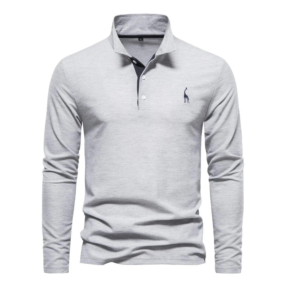 "Eleganter Herren Polo Pullover in Blau, Grau oder Grün, Langarm, hochwertiger Stoff, stilvolles und komfortables Design."