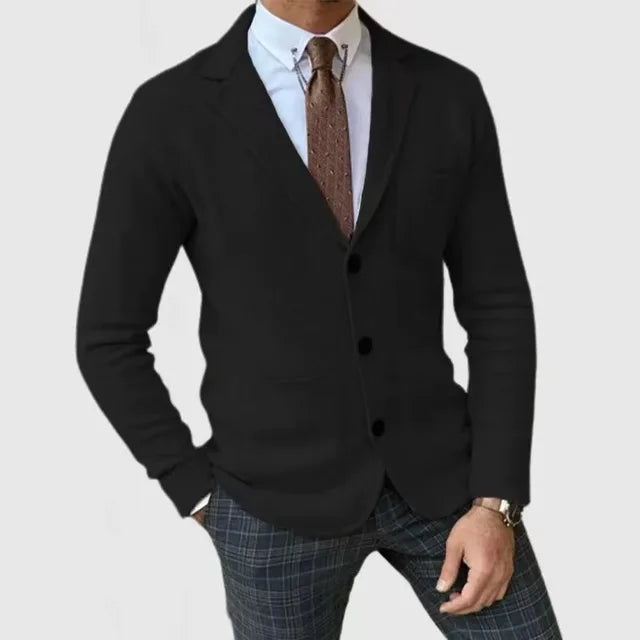 "Eleganter Herren Strickblazer in Slim Fit, luxuriös gestrickt, weiches Material, vielseitig tragbar, stilvolle Silhouette."