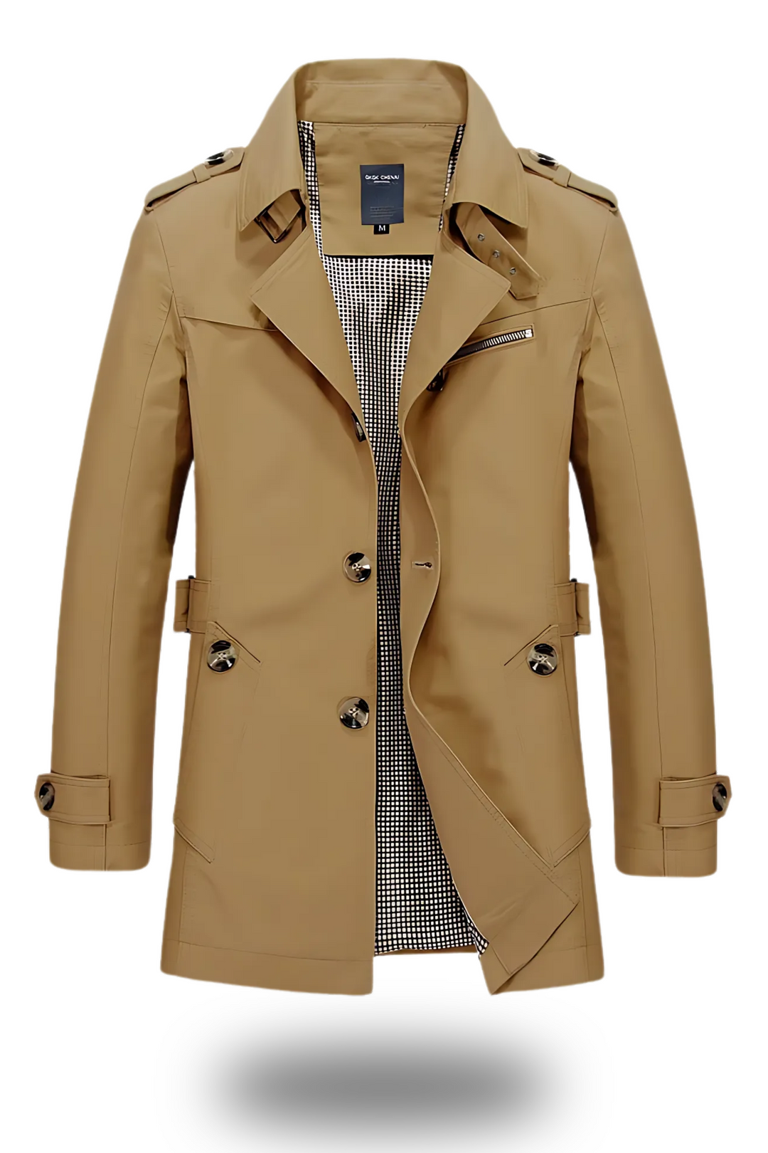 Eleganter, schlanker Herren-Trenchcoat mit umgelegtem Kragen, ideal für kalte Tage; Helm Anthrazit, zeitloses Design