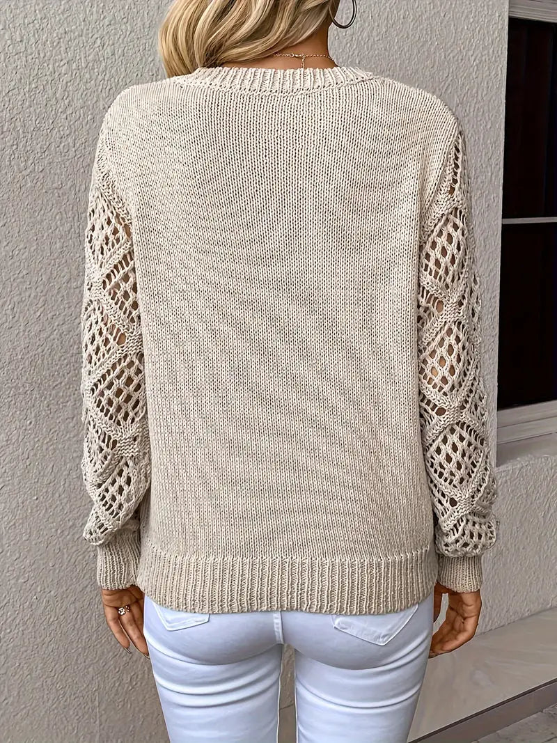 "Eleganter Strickpullover für Damen, modernes Design, beige, gemütlich und stilvoll, ideal für Alltag und Anlässe."