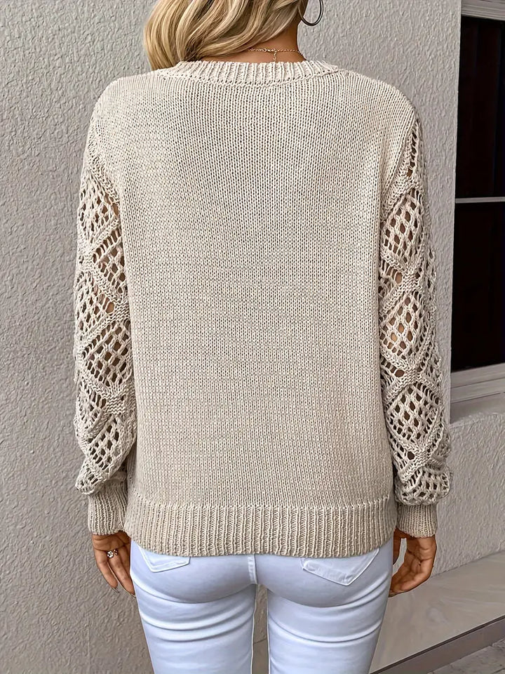 "Eleganter Strickpullover für Damen, modernes Design, beige, gemütlich und stilvoll, ideal für Alltag und Anlässe."