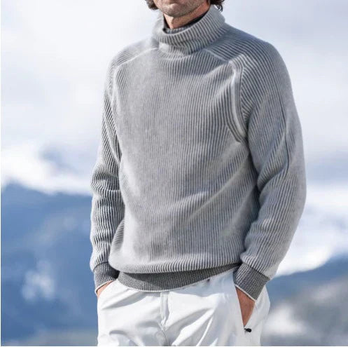 Eleganter wasserdichter Herren-Kaschmir-Rollkragenpullover, grau, weich und warm, ideal für Herbst- und Wintertage.